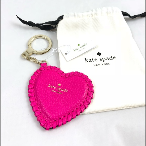 New! Kate Spade Hot Pink Heart Leather Keychain - Picture 2 of 5